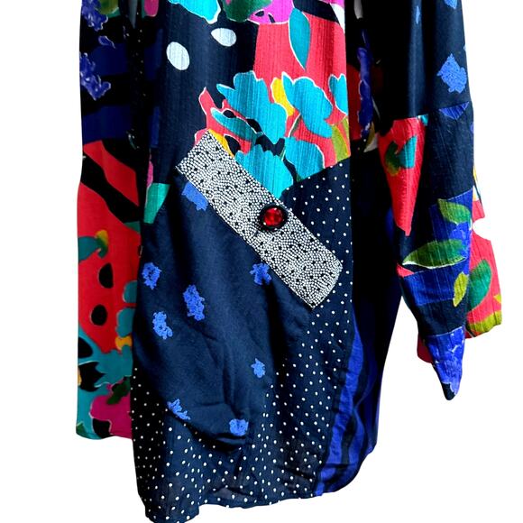 Carol Little Patchwork Vintage Jacket Size 4 Oversize 100% Rayon Long Sleeves - Picture 8 of 10